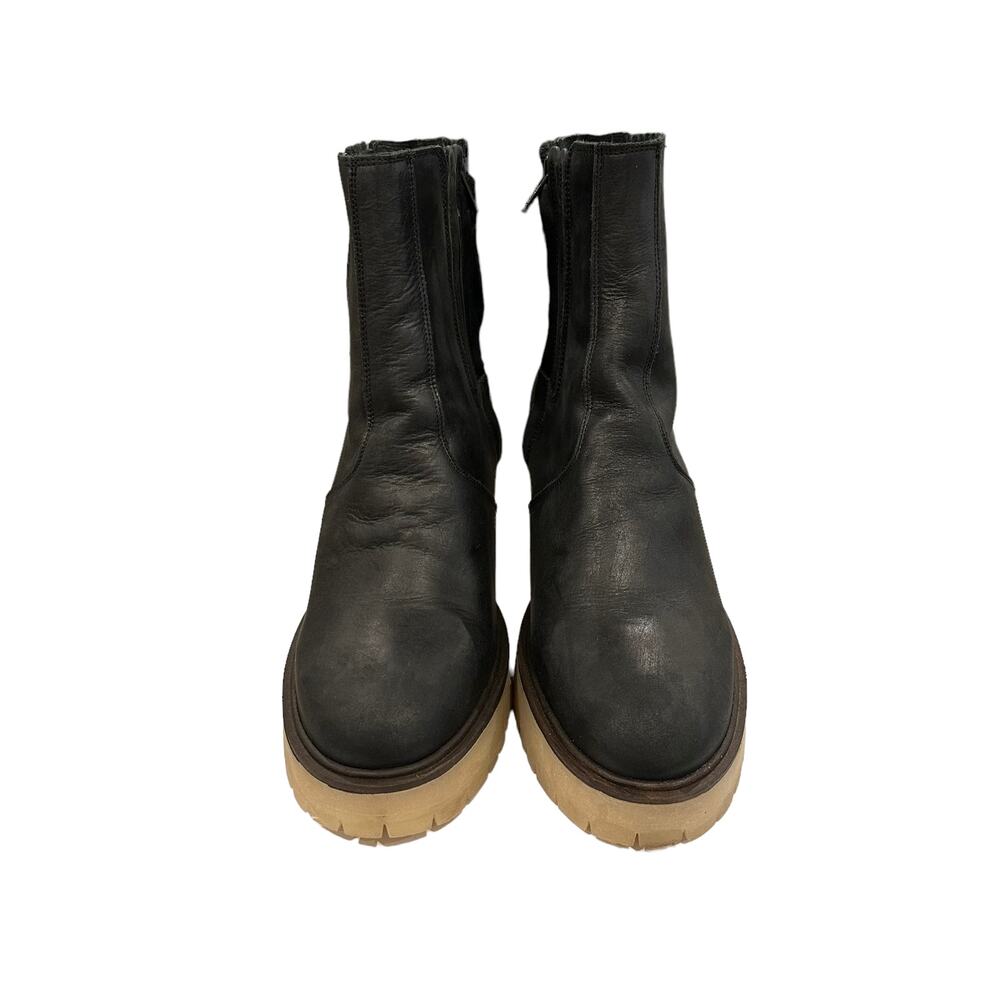 Free People James Chelsea Black Leather Ankle Boots Block Heel Platform Size 10 - Picture 6 of 13